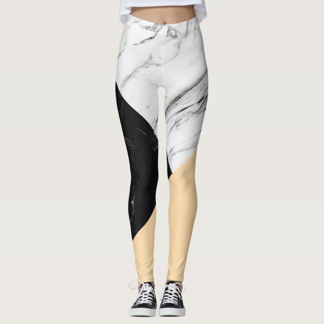 Schwarz-Weiß-Marmor Leggings (Vorderseite)