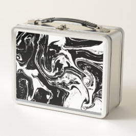 Schwarz-Weiß-Marmor-Lunchbox Metall Brotdose