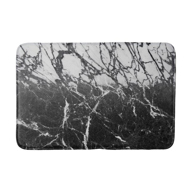 Schwarz-Weiß-Marmor Modernes Glam Trendy Badematte (Vorderseite)