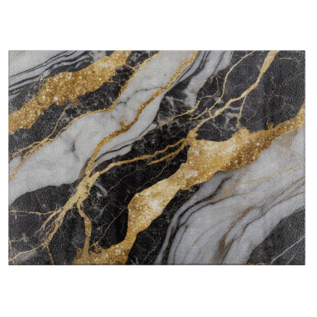Schwarz-Weiß-Marmor-Muster mit Gold Schneidebrett (Vorderseite)