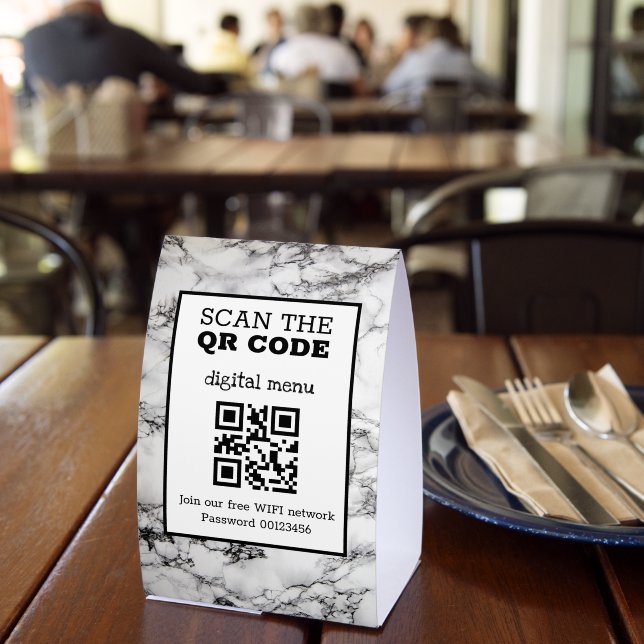 Schwarz-Weiß-Marmor-QR-Code-Digitalmenü Papier Tischaufsteller (In Situ (Restaurant))