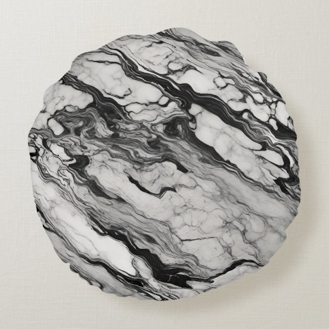 Schwarz-Weiß-Marmor Rundes Kissen (Rückseite)