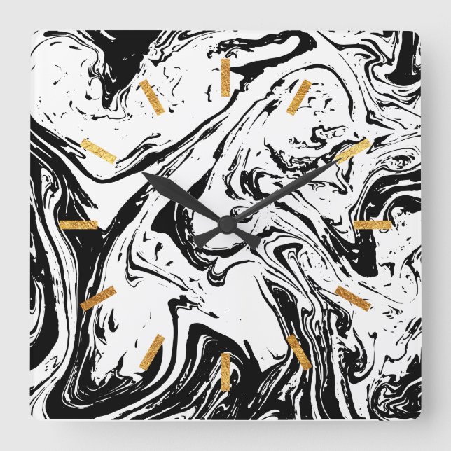 Schwarz-Weiß-Marmor-Stil Acrylwand Quadratische Wanduhr (Vorderseite)