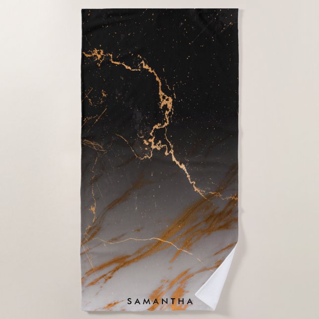 Schwarz-Weiß-Marmor Strandtuch (Vorderseite)