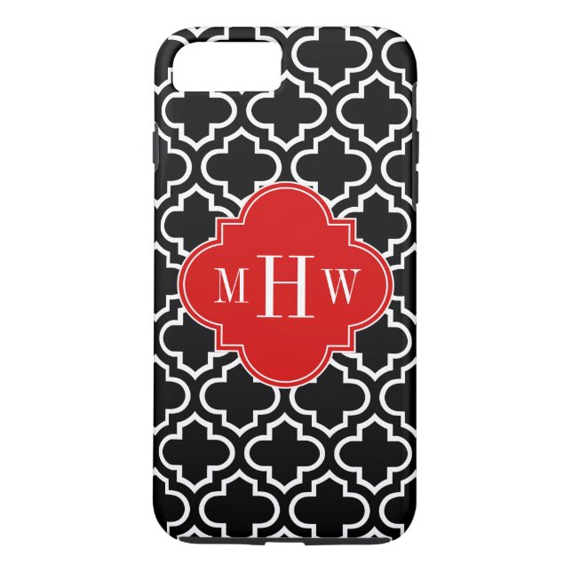 Schwarz-weiß Marokkanisch #6 Red 3 Initial Monogra Case-Mate iPhone Hülle (Rückseite)