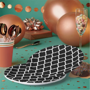 Schwarz-Weiß-Marokkanisch-Quatrefolie Pappteller