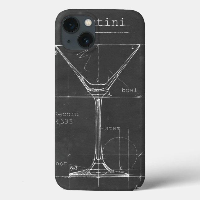 Schwarz-Weiß-Martini-Glas-Blueprint Case-Mate iPhone Hülle (Rückseite)