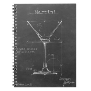 Schwarz-Weiß-Martini-Glas-Blueprint Notizblock