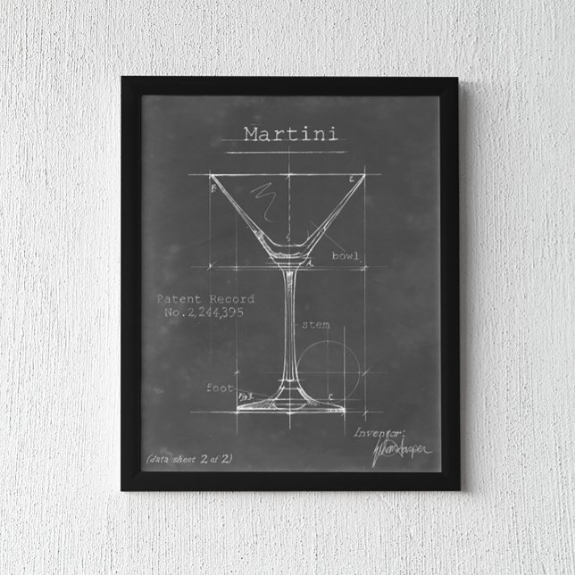 Schwarz-Weiß-Martini-Glas-Blueprint Poster (Von Creator hochgeladen)