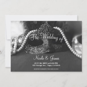 Schwarz & Weiß Maskenball Maske Perlen Hochzeit Einladung