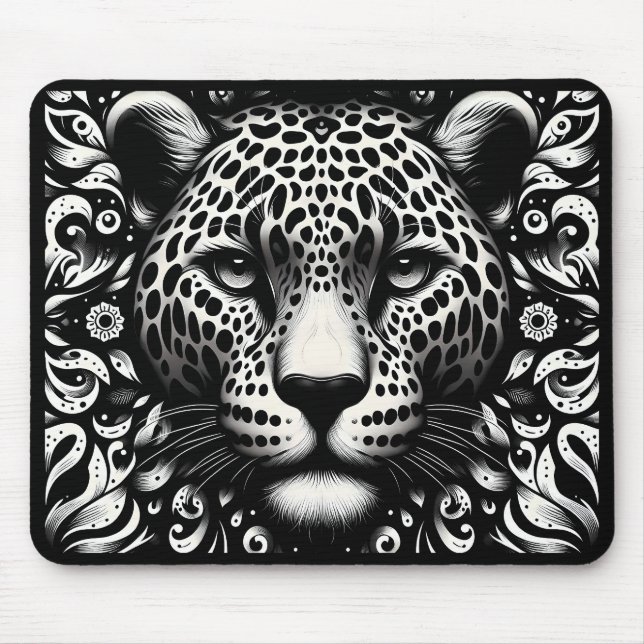 Schwarz-weiß-Mauspad mit Leopard-Muster Mousepad (Vorne)
