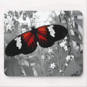 Schwarz-Weiß-Mauspad Roter Schmetterling Mousepad