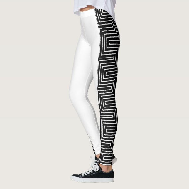 Schwarz-Weiß-Maze-Afrikanischer Muscheltuch Leggings (Links)