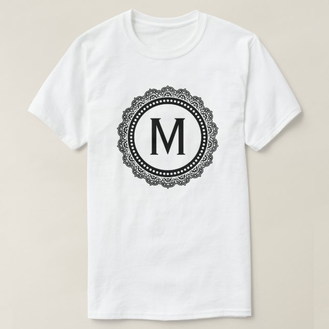 Schwarz-Weiß-Medaillon-Custom-Initial T-Shirt (Design vorne)