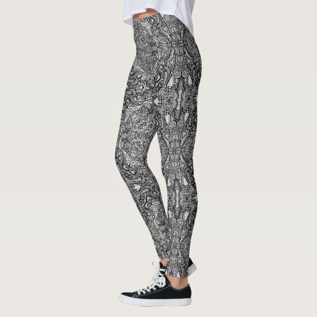 Schwarz-Weiß-Medaillon-Leggings Leggings (Links)