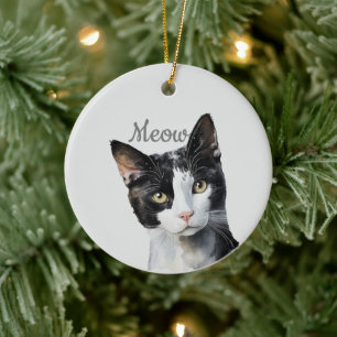 Schwarz-weiß Meow Cat Keramik Ornament