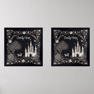 Schwarz-Weiß-Messe Schloss mit Pferd Bilderwand Sets