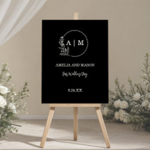 Schwarz-Weiß-Minimal-Floral-Monogramm-Hochzeit
