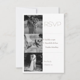 Schwarz-Weiß-Minimal-Foto-Collage Hochzeit RSVP Karte