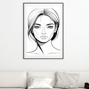Schwarz-Weiß-Minimal-Frau-Linienkunstposter Poster