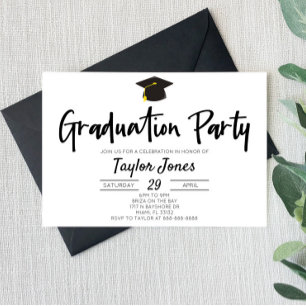 Schwarz-Weiß-Minimal-Graduierungsparty Einladung