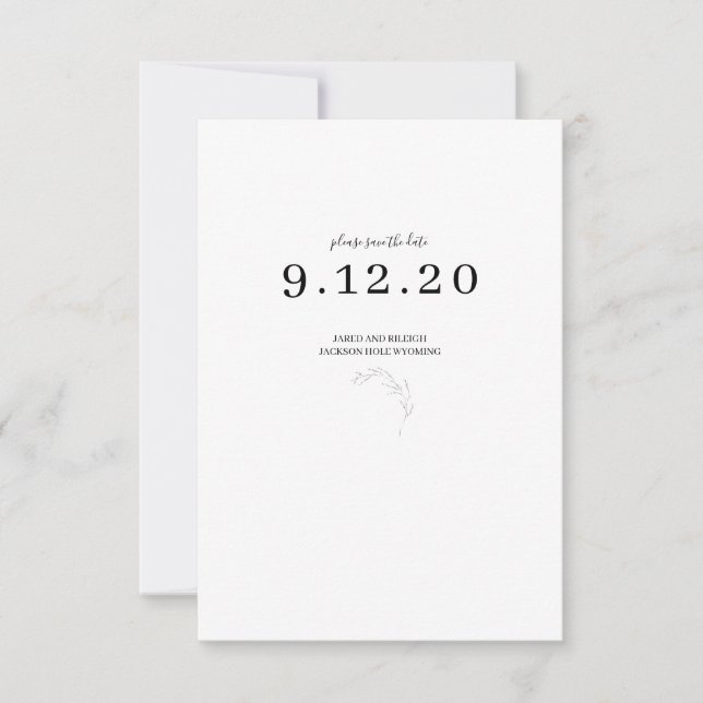 Schwarz-Weiß-Minimal-Hochzeit speichern Sie das Da (Vorderseite)