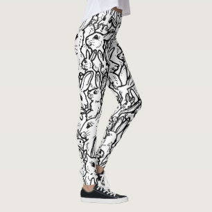 Schwarz-Weiß-Minimal-Kaninchen-Bunny-Line-Zeichnun Leggings