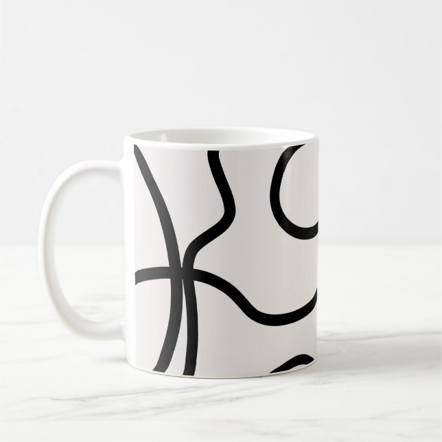 Schwarz-Weiß-Minimal-Linie Pinselstriche Kaffeetasse (Links)