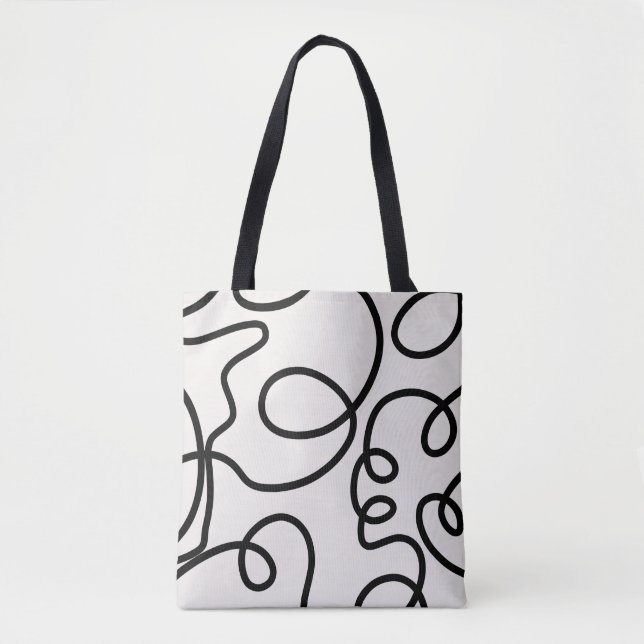Schwarz-Weiß-Minimal-Linie Pinselstriche Tasche (Vorderseite)