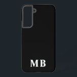 Schwarz/Weiß | Minimal Modern Initial Monogram Samsung Galaxy Hülle<br><div class="desc">Dieses stilvolle Handy-Gehäuse-Design zeichnet sich durch ein einfaches modernes Design in Schwarz & Weiß aus. Machen Sie eine einfache Telefonzelle mit benutzerdefinierten Initialen und Namen. Es wird ein cooles, einzigartiges Geschenk für jemanden, der etwas Besonderes oder sich selbst ist. Wenn Sie gewollt haben, die Schriftart oder Position zu ändern, klicken...</div>