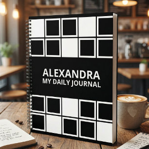 Schwarz Weiß Minimal Modern Quadratisch Tages  Notizbuch