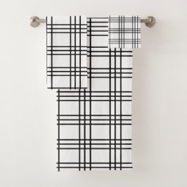 Schwarz-Weiß-Minimal Modernes Kariertes Tartan Badhandtuch Set