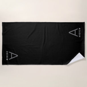 Schwarz-weiß-Minimal-Modernes Monogramm Strandtuch