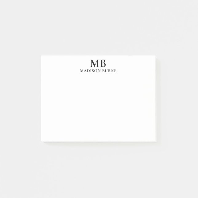 Schwarz-Weiß-Minimal-Monogramm Post-it Klebezettel (Vorderseite)