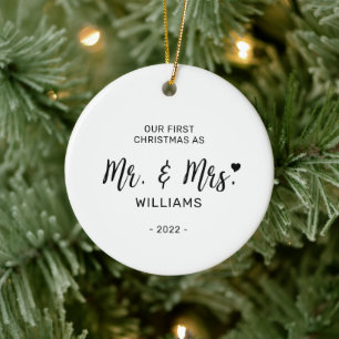 Schwarz-Weiß-Minimal-Mr-Mrs-Weihnachten-Foto Keramik Ornament