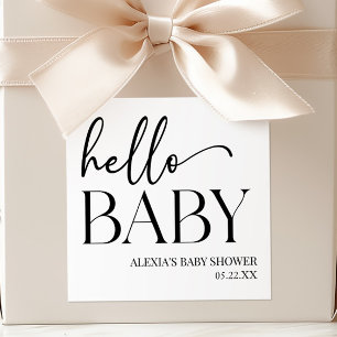Schwarz-Weiß-Minimalist-Hallo-Baby-Baby-Party Quadratischer Aufkleber