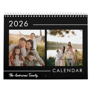 Schwarz-Weiß-Minimalist Modernes Familienfoto 2026 Kalender