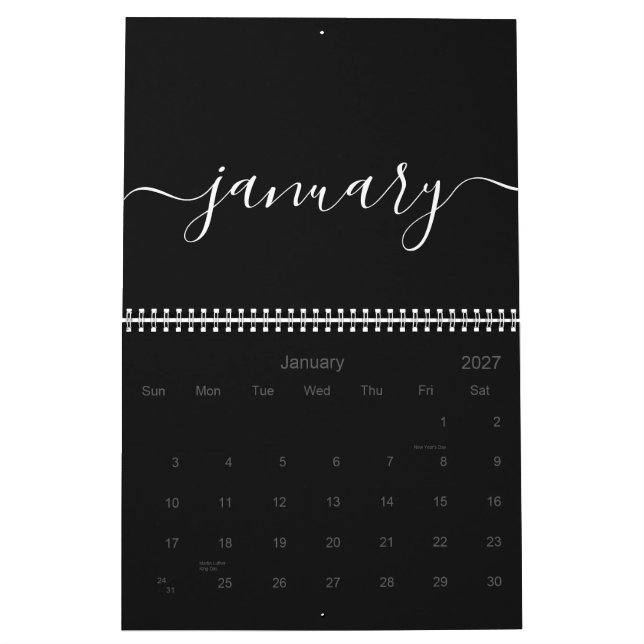 Schwarz/Weiß Minimalistisch 2025 Kalender (Jan 2027)