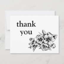 Schwarz-Weiß-Minimalistisch Blumengrün Danke Karte