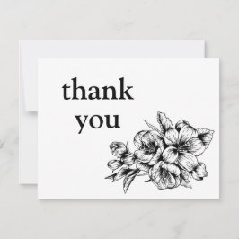 Schwarz-Weiß-Minimalistisch Blumengrün Danke Karte