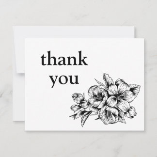 Schwarz-Weiß-Minimalistisch Blumengrün Danke Karte