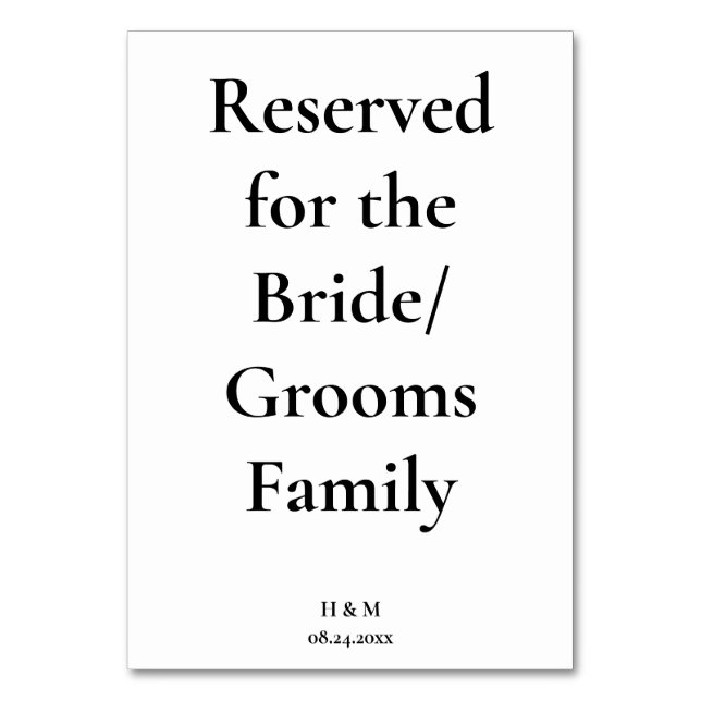 Schwarz/Weiß-Minimalistisch-Braut/Groom-Tischkarte Tischnummer (Vorderseite)