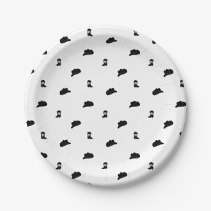 Schwarz-Weiß Minimalistisch Cowboy Rodeo Muster Pappteller