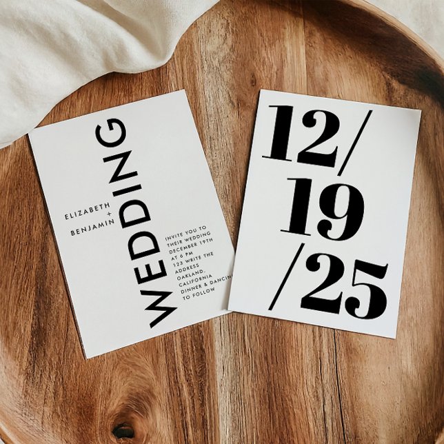 Schwarz-Weiß Minimalistisch Einfache fette Hochzei Einladung (Von Creator hochgeladen)