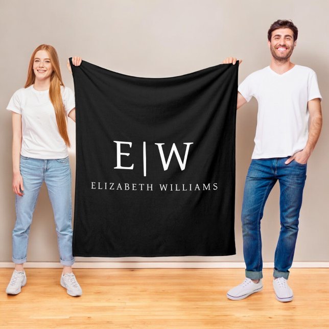 Schwarz-Weiß-Minimalistisch-Modern-Monogramm Fleecedecke (Von Creator hochgeladen)