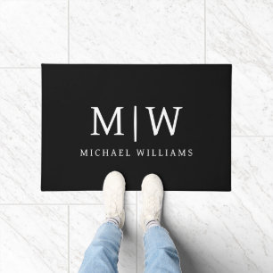 Schwarz-Weiß-Minimalistisch-Modern-Monogramm Fußmatte