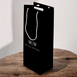 Schwarz-Weiß-Minimalistisch-Modern-Monogramm Geschenktüte Für Weinflaschen
