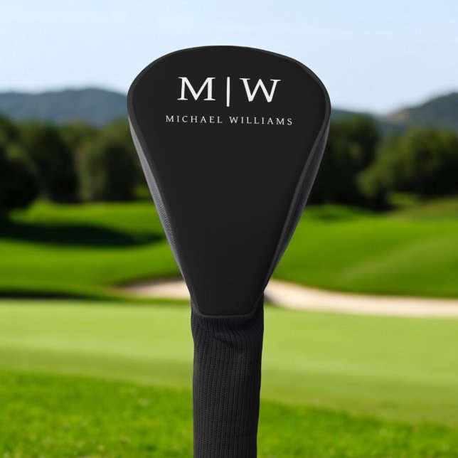Schwarz-Weiß-Minimalistisch-Modern-Monogramm Golf Headcover (Von Creator hochgeladen)