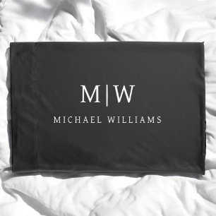 Schwarz-Weiß-Minimalistisch-Modern-Monogramm Kissenbezug