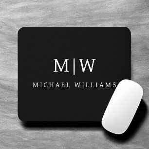 Schwarz-Weiß-Minimalistisch-Modern-Monogramm Mousepad
